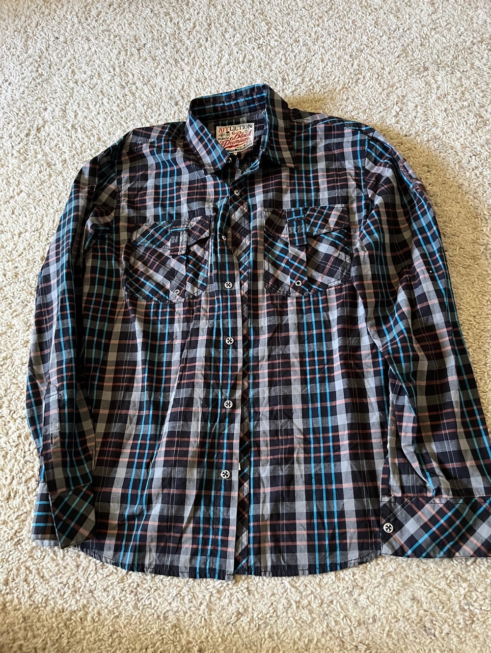 Affliction Y2K Grunge Black Premium Men's Plaid Button-Up Shirt X-Large